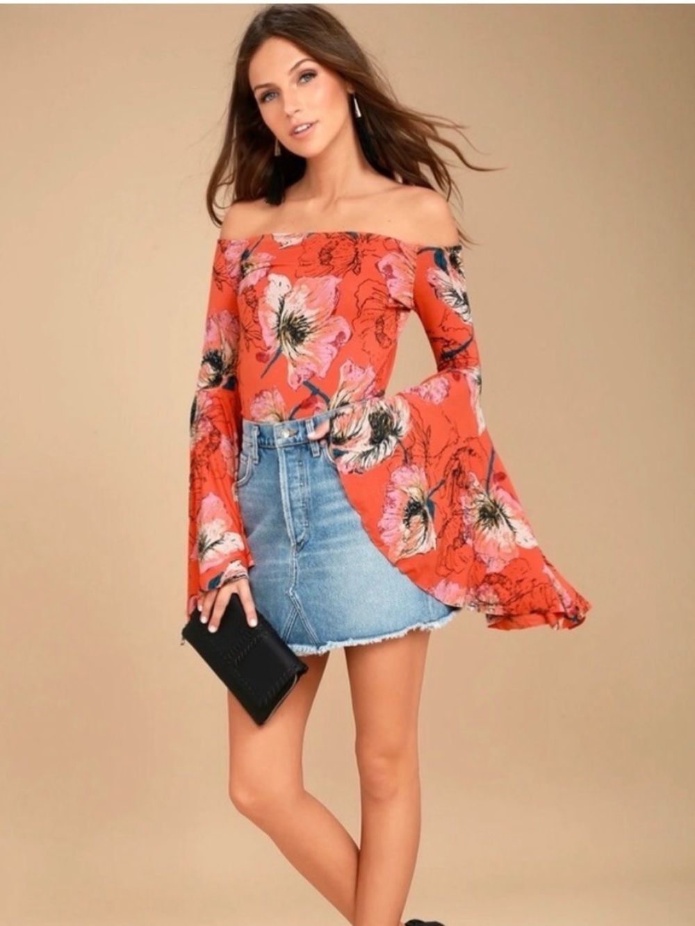 We the Free Birds of Paradise Floral Print Off the Shoulder Bell Sleeve Blouse